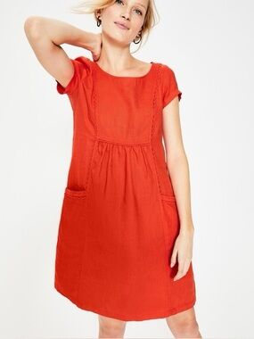 Boden Alberta 100% Linen Tunic Dress in Red Coral